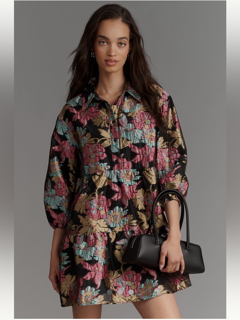 Nwt The Bettina Tiered Jacquard Mini Shirt Dress By Maeve